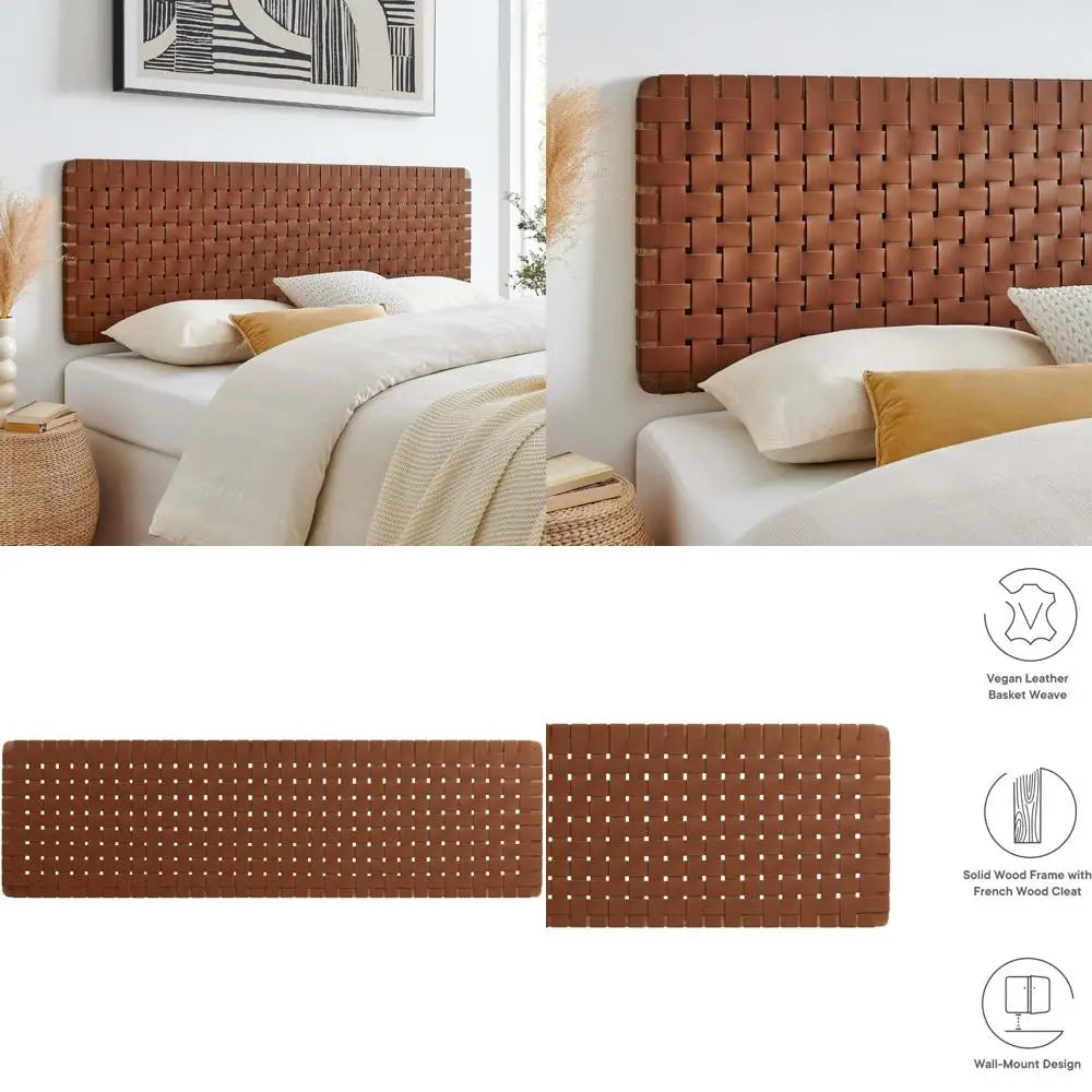Vegan Leather Woven King Headboard With Wall Mount For Primary Bedroom Elegant Style