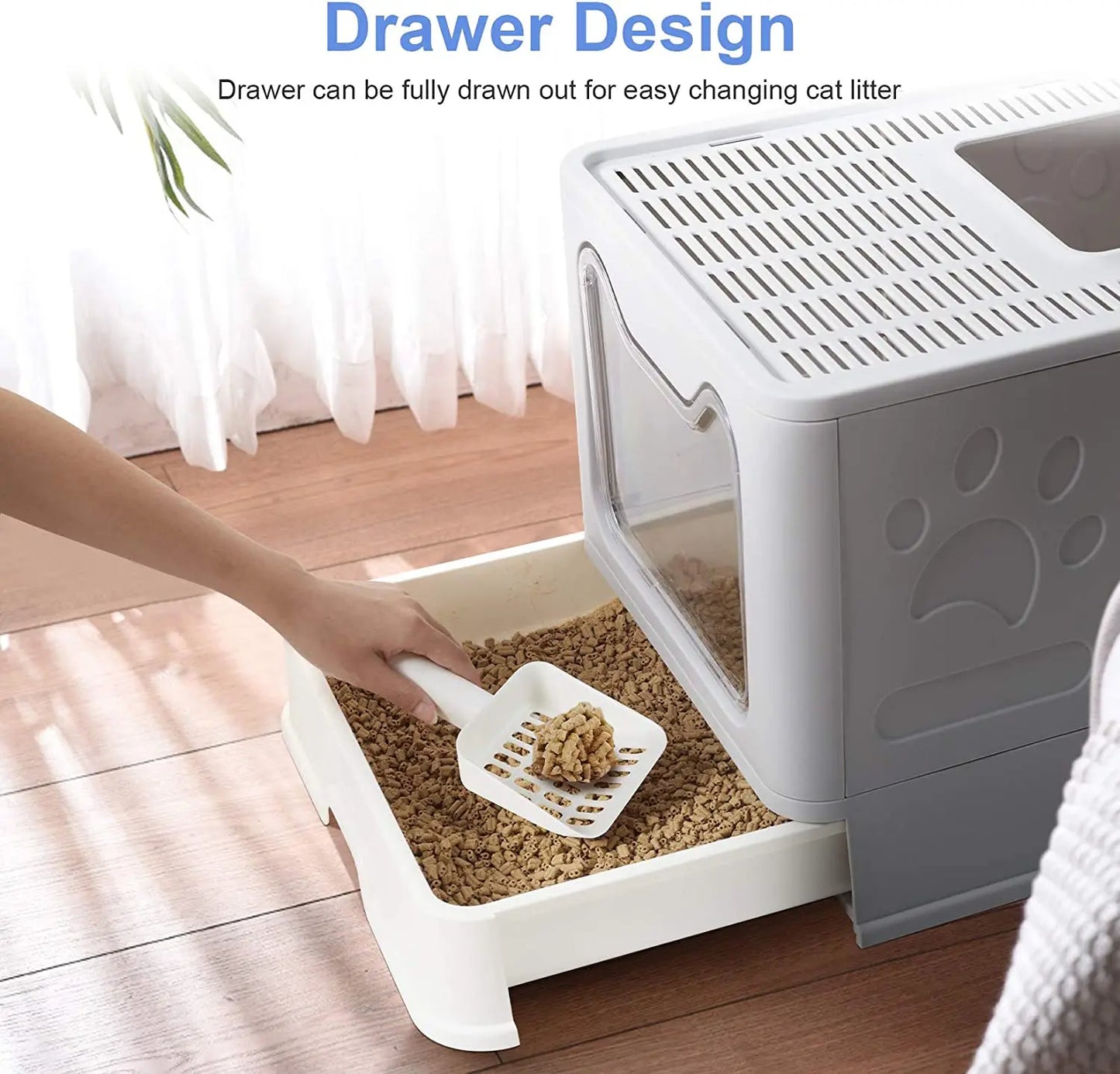 Feature Front Entry Hooded Cat Litter Tray With Drawer