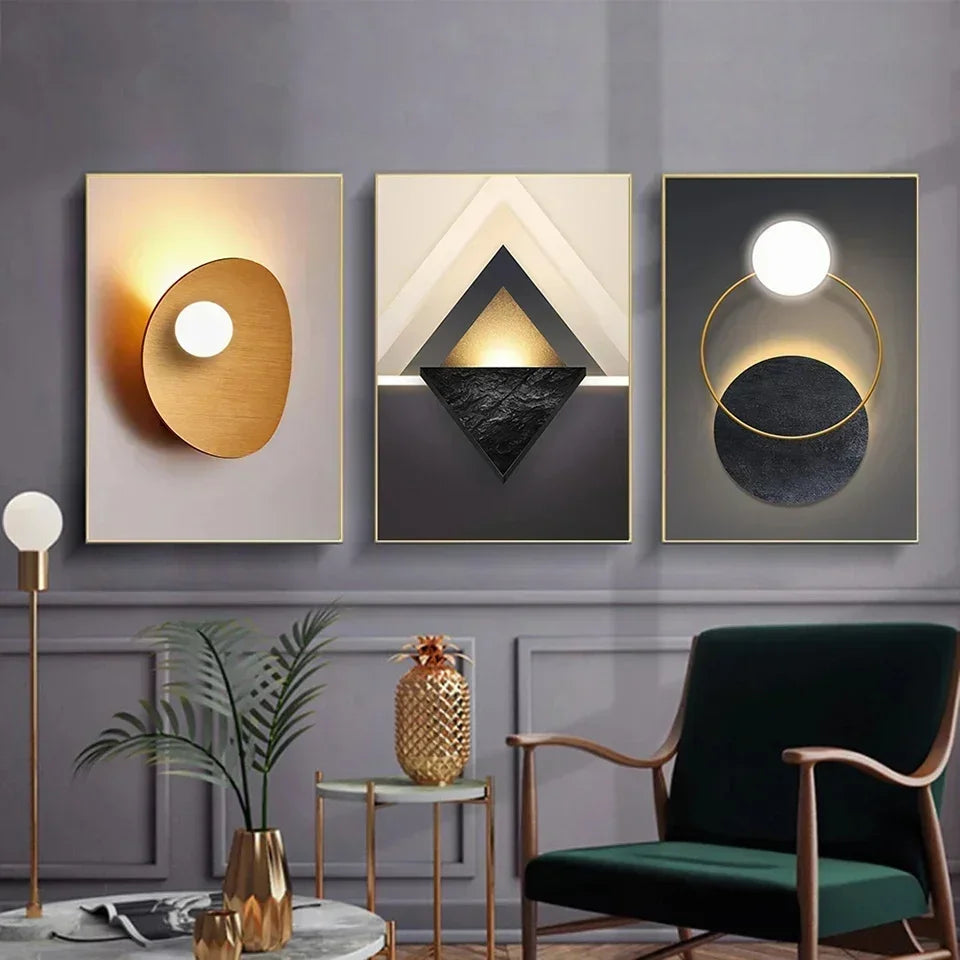 Geometric Abstract Wall Art Canvas Set For Living Room