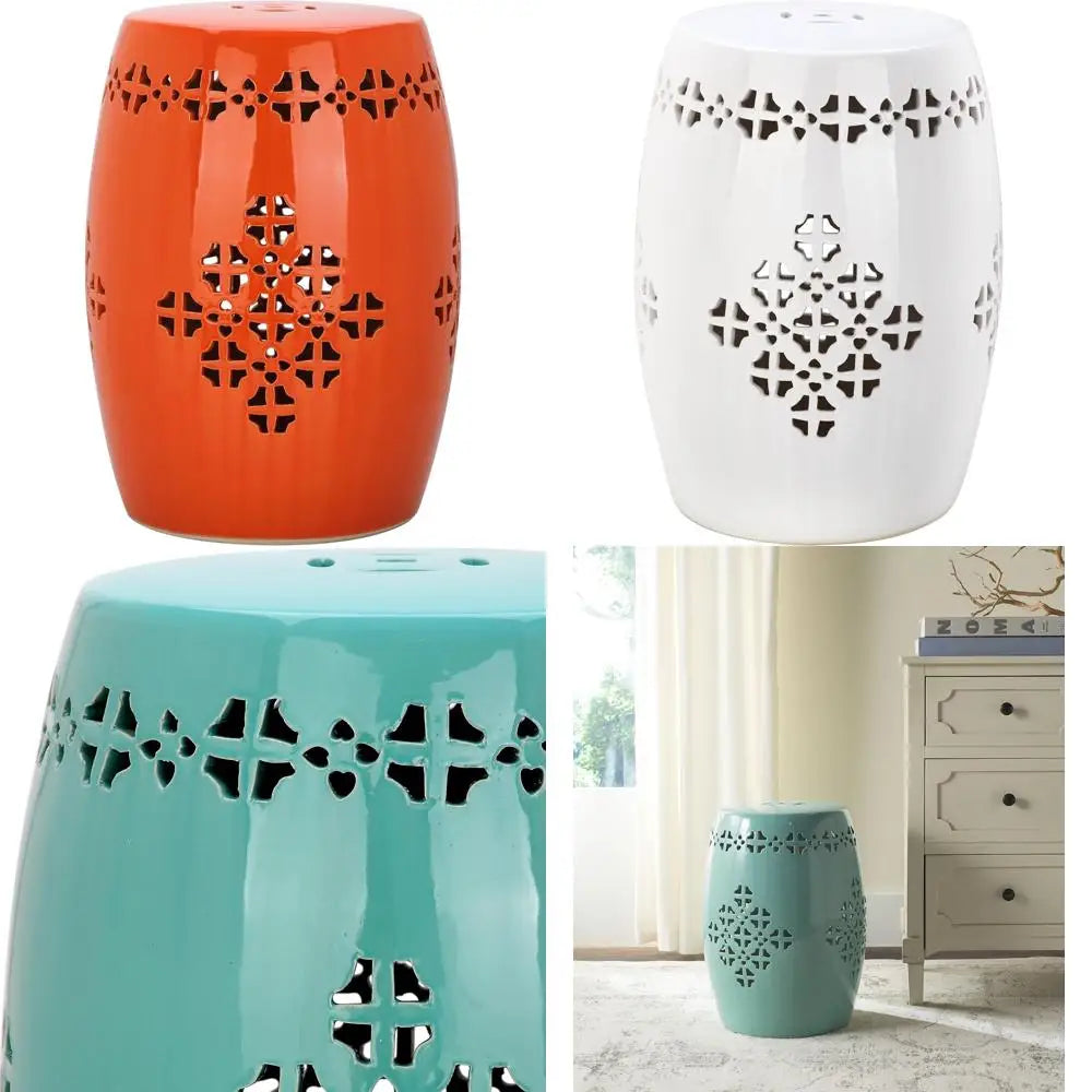 Safavieh Home Collection Quatrefoil Ceramic Garden Stool Indoor Outdoor Fully Assembled