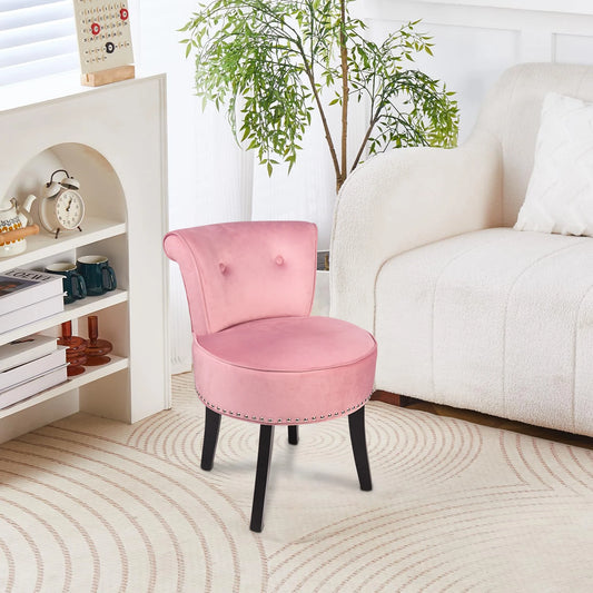 Luxurious Velvet Vanity Stool Padded Wood Legs Tufted