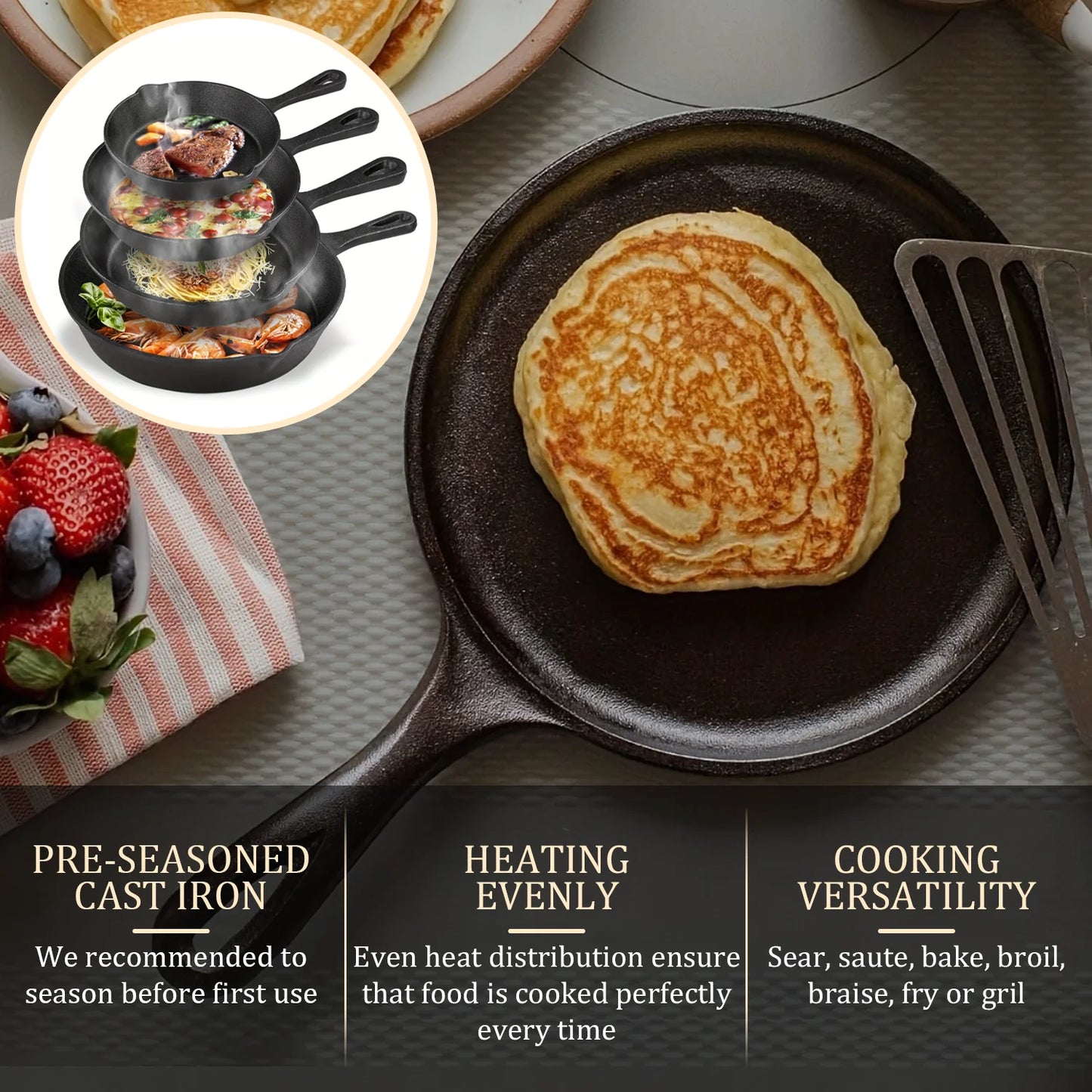 Premium Cast Iron Skillet Set For Versatile Cooking