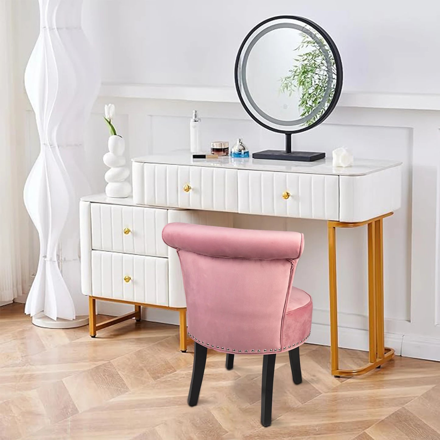 Luxurious Velvet Vanity Stool Padded Wood Legs Tufted