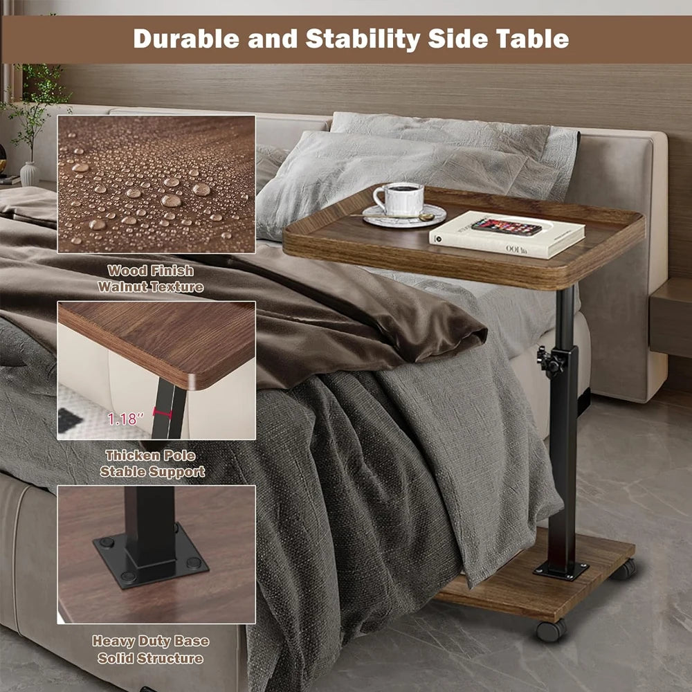 Adjustable Rolling Cart Overbed Table Laptop Desk Rotatable