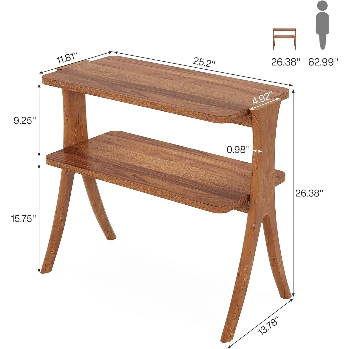 Farmhouse Side Table With 2-Tier Storage Shelf