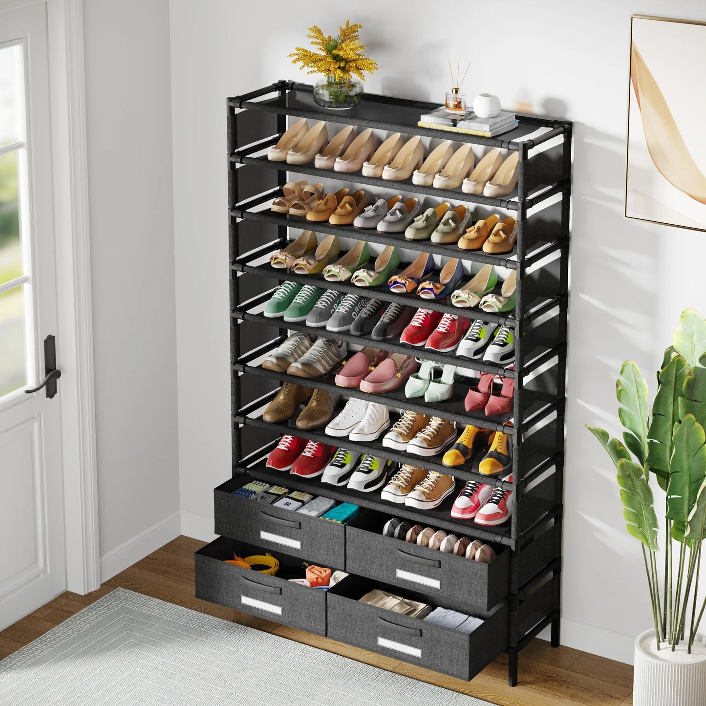 Tribesigns 10 Tier Shoe Rack Organizer With 4 Bins Storage