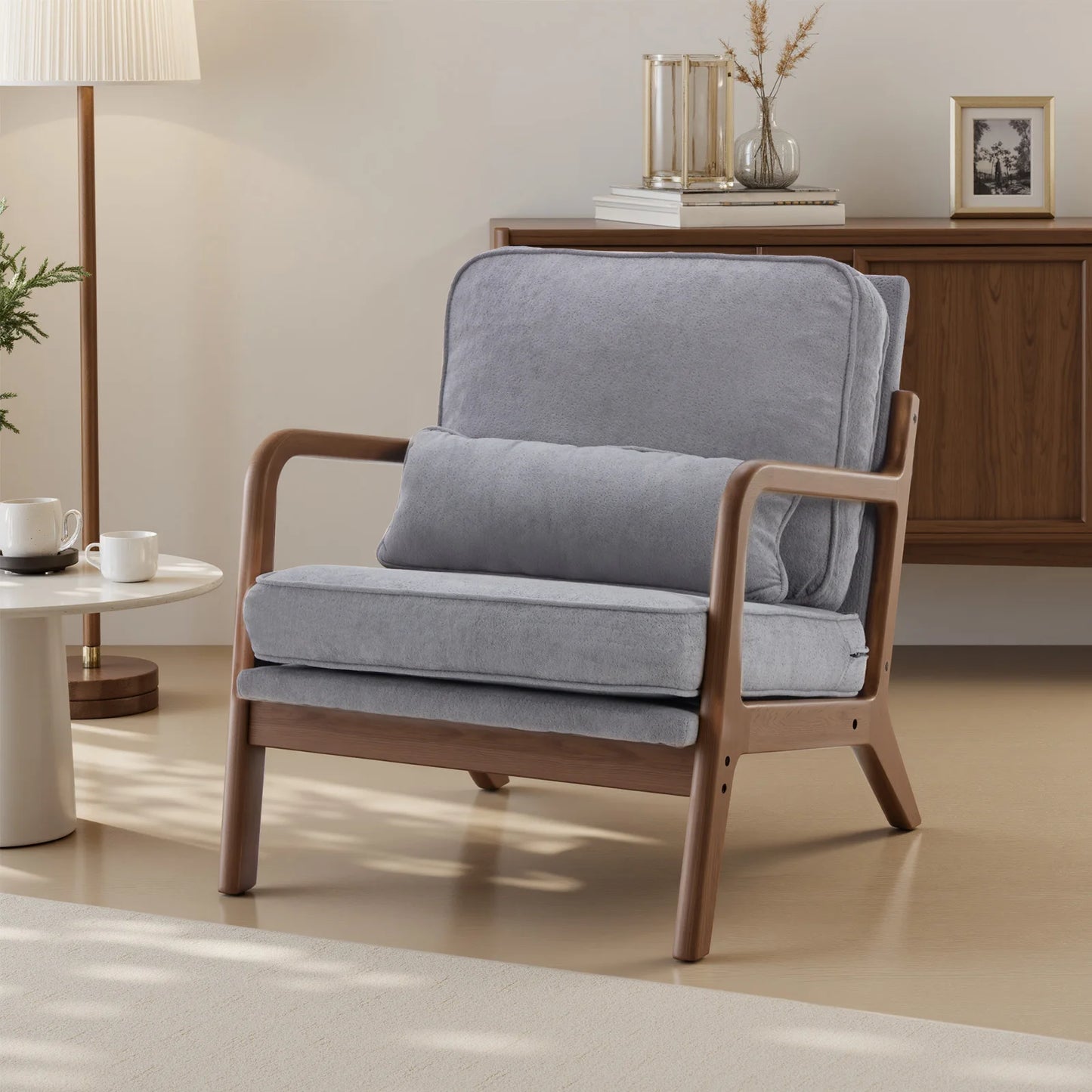 JHK Mid Century Modern Armchair With Solid Wood Frame