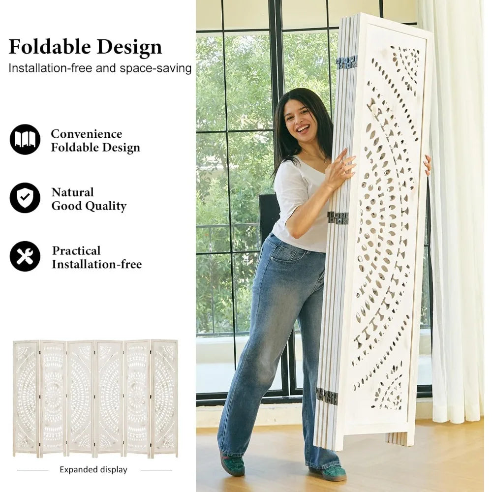 Bohemian Style Wood Room Divider Folding Screen for Home Office