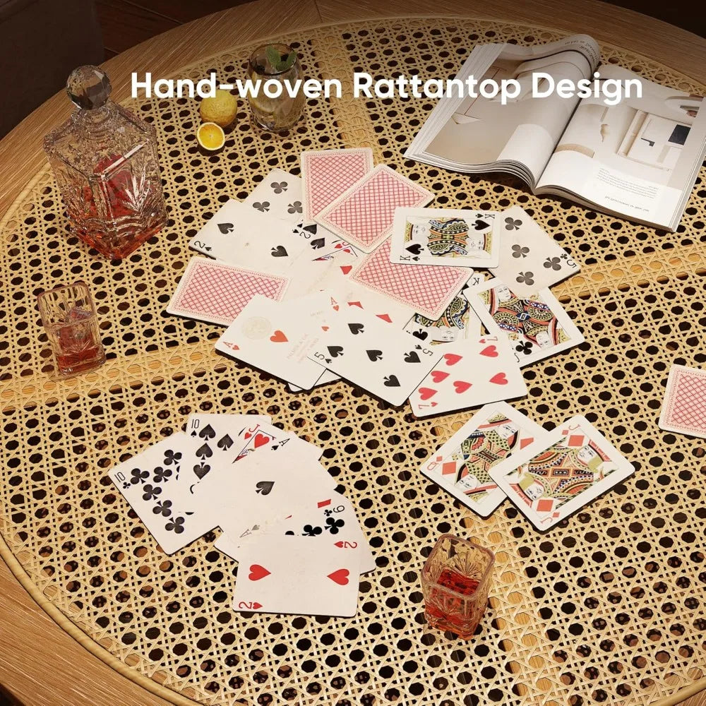 Round Wood Coffee Table With Handmade Rattan Top And Legs