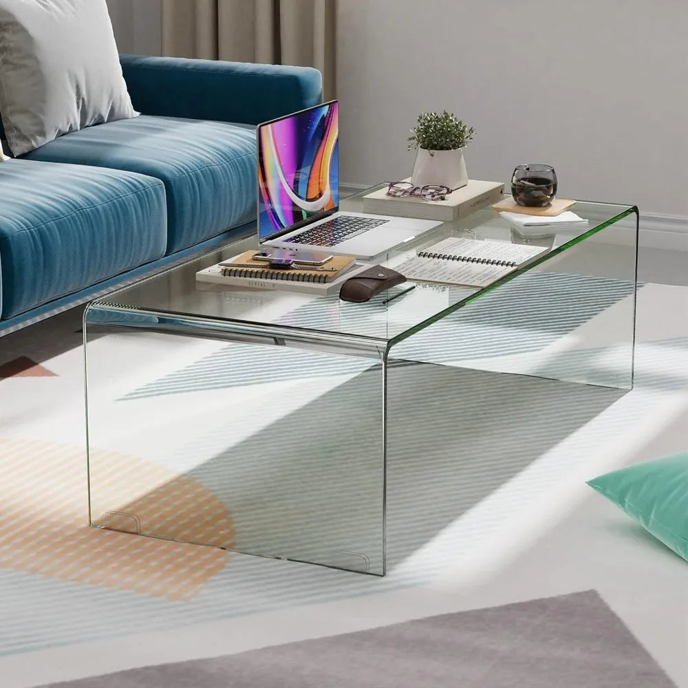 Glass Coffee Table Clear Tempered Glass Modern End Table
