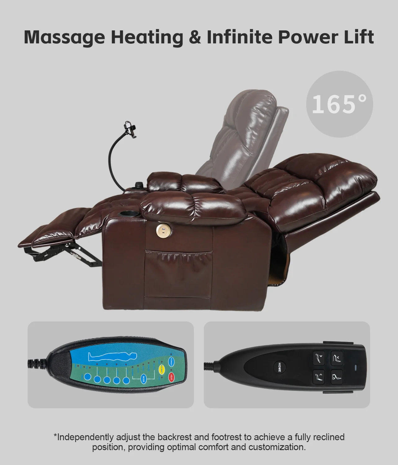 Leather Heated Lift Recliner With Dual Motor Massage Wireless Charging