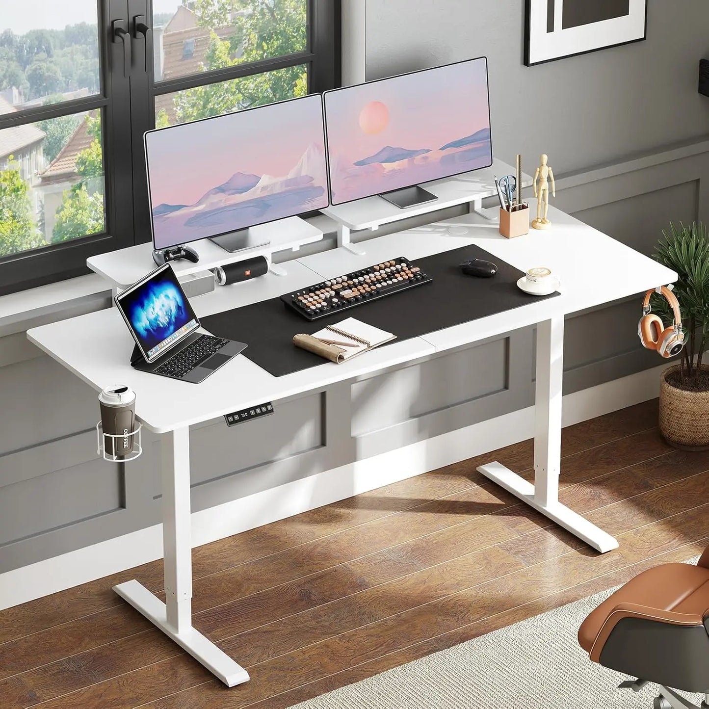 ONBRILL Standing Desk With 2 Adjustable Monitor Shelves