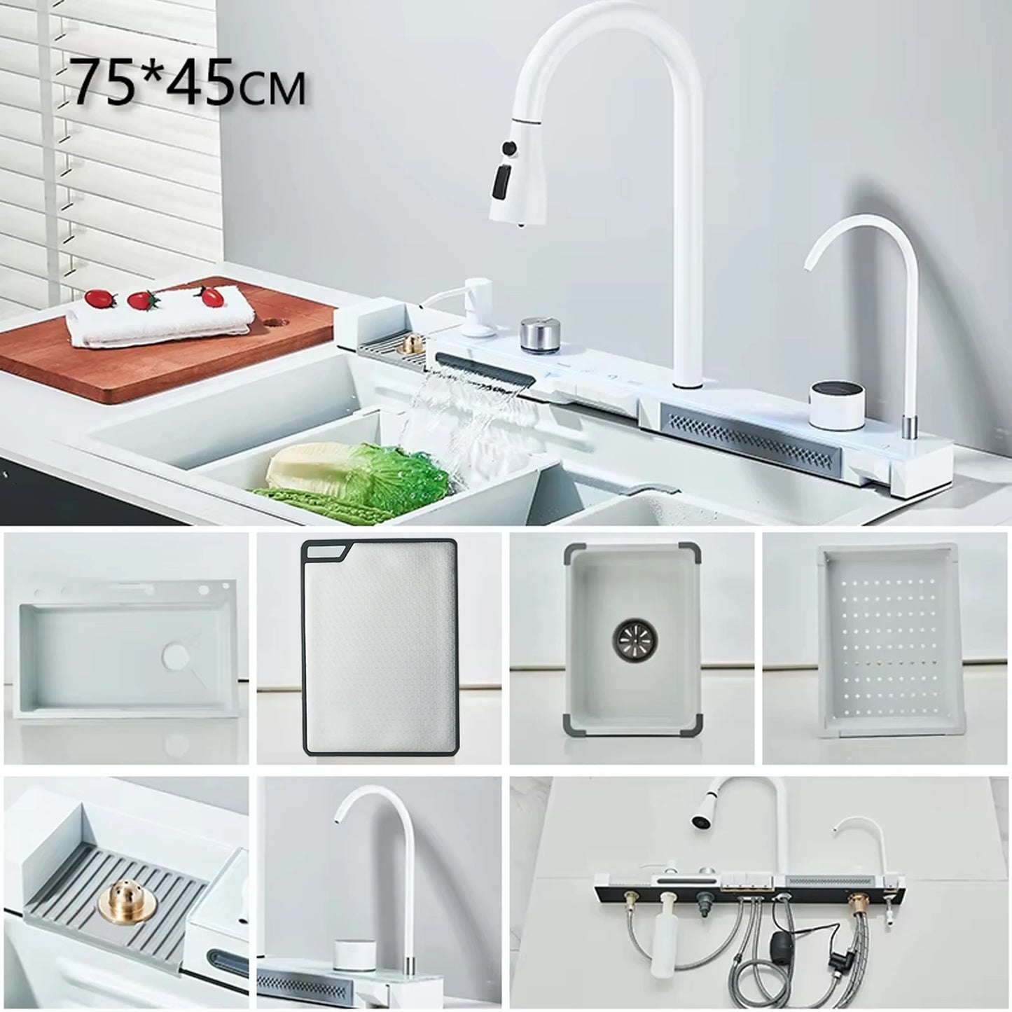 304 Stainless Steel Waterfall Faucet Set Digital Display