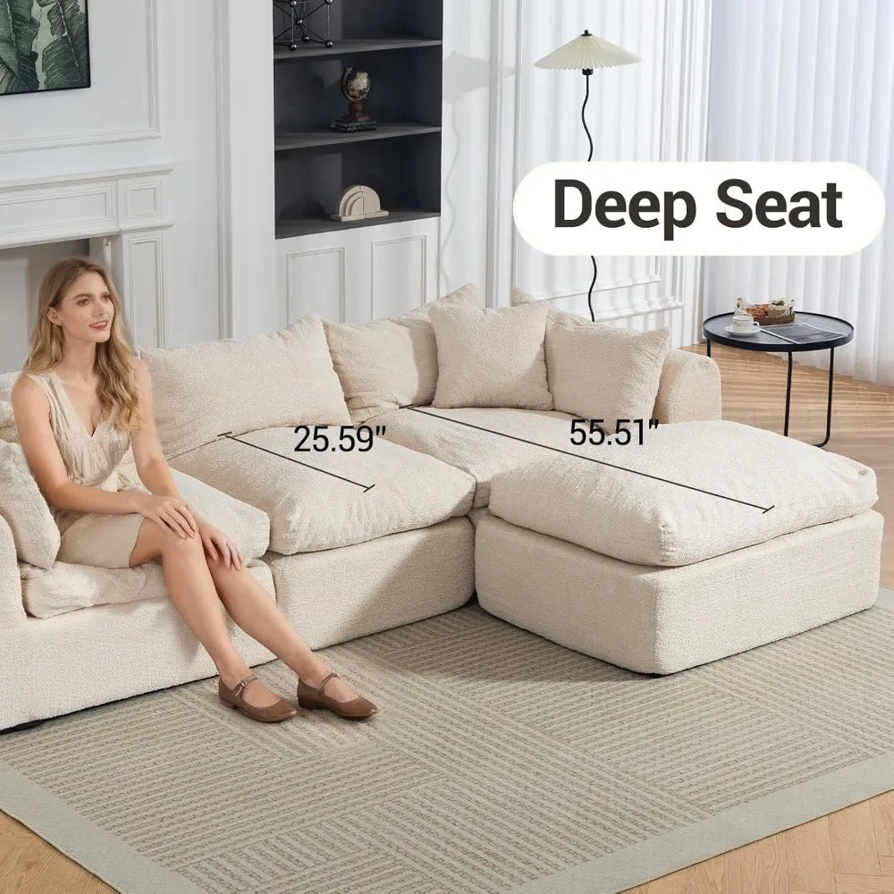Cloud Modular Sectional Sofa With Ottoman And Deep Fluffy Seat