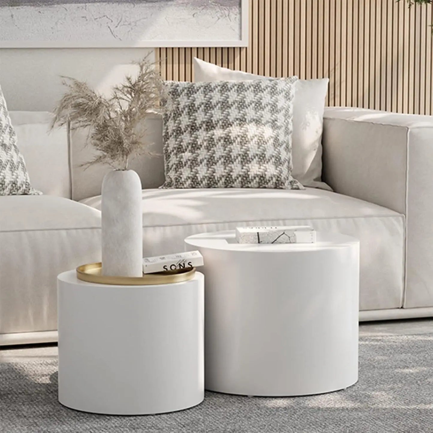 Modern Oak And White Nesting Coffee Tables For Living Room