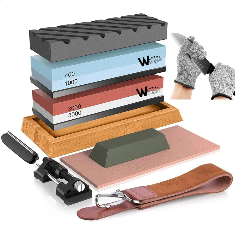 Knife Sharpening Stone Kit 400 1000 3000 8000 Grit Wet