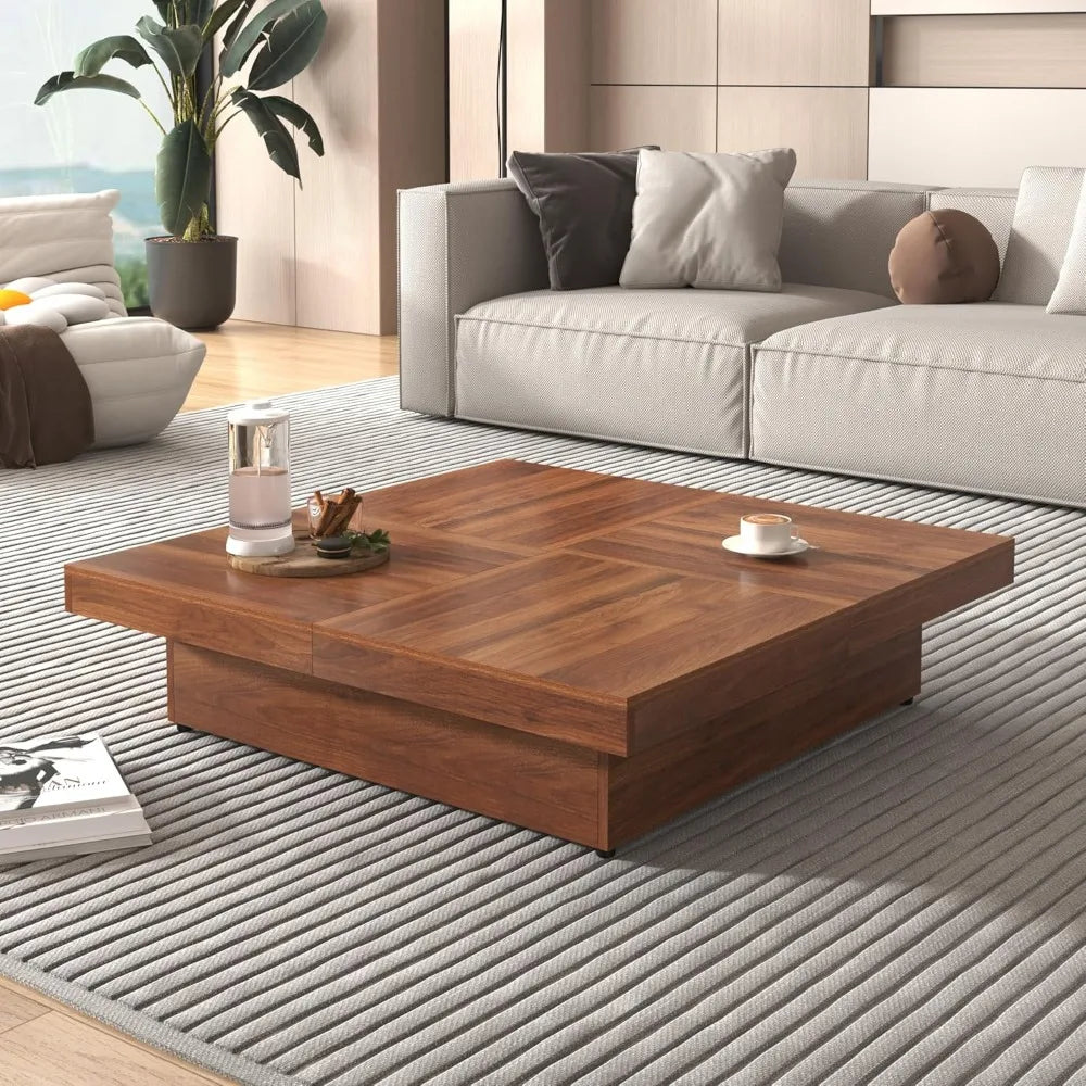 Modern Marble Veneer Coffee Table With Sliding Top Storage