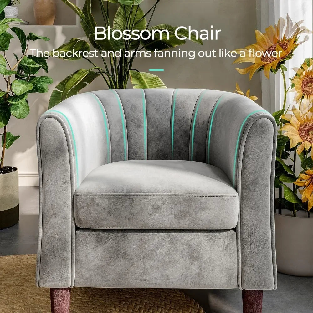 Modern Barrel Chair With Ottoman Plush Round Arm Design