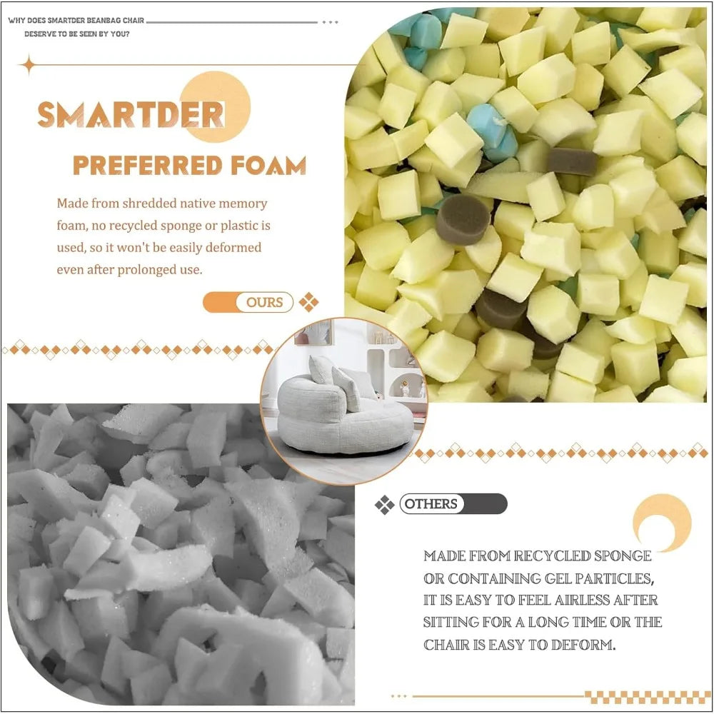 Foam Filled Bean Bag Chair With Shredded Memory Foam