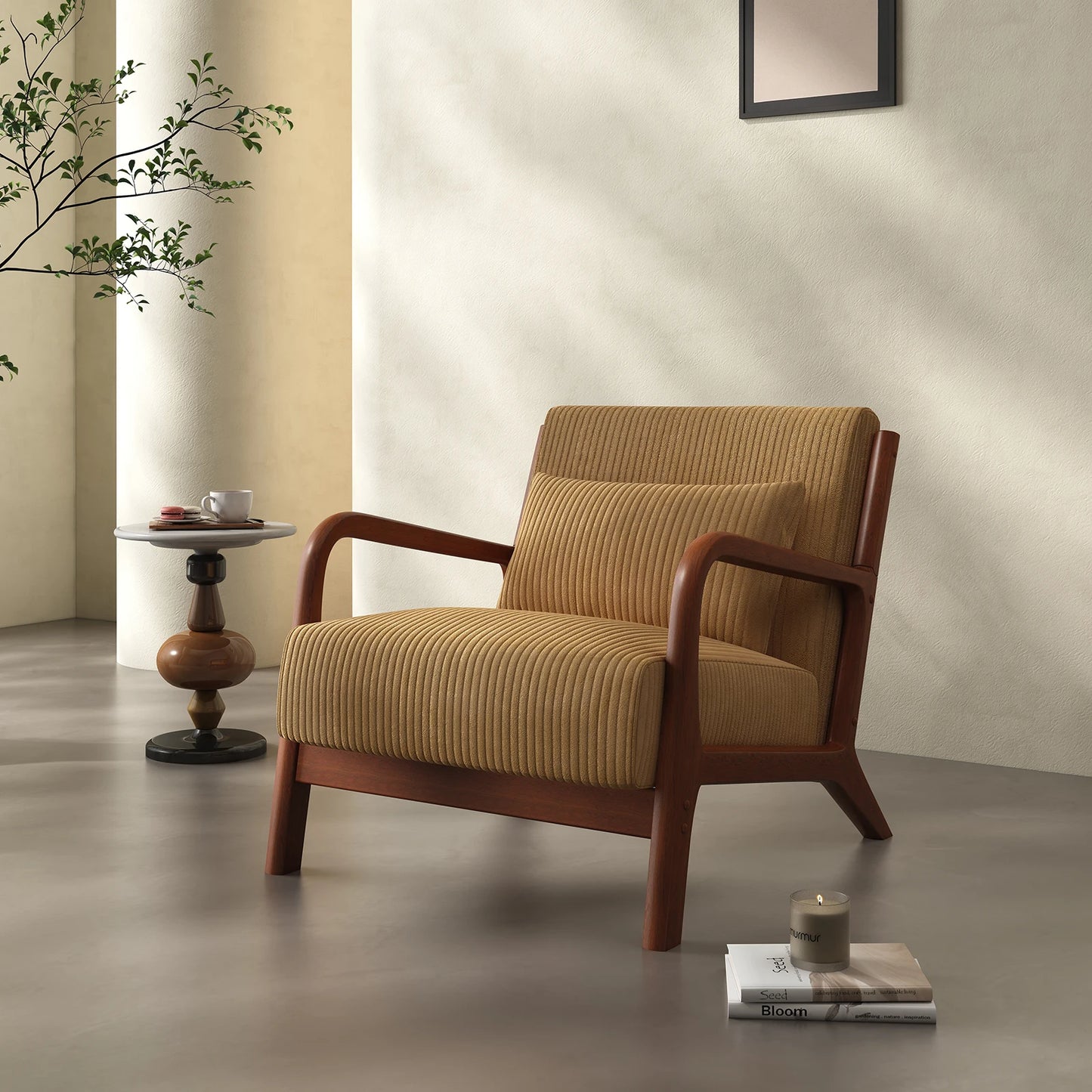Bedro Mid Century Modern Accent Chair With Solid Wood Frame