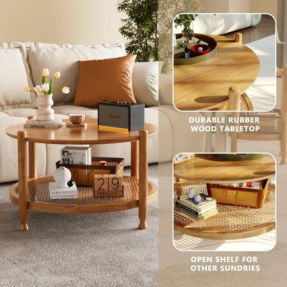 Rattan Coffee Table With Solid Wood Top