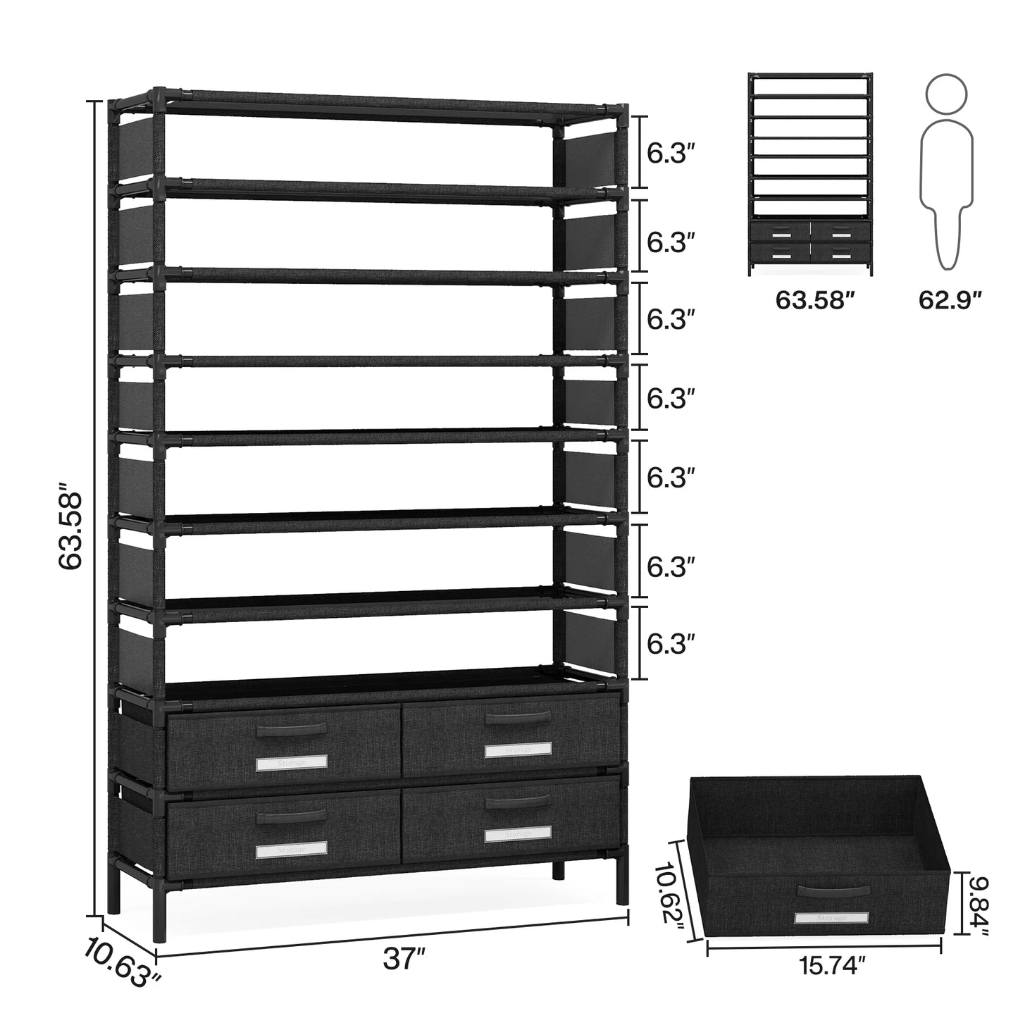 Tribesigns 10 Tier Shoe Rack Organizer With Four Bins