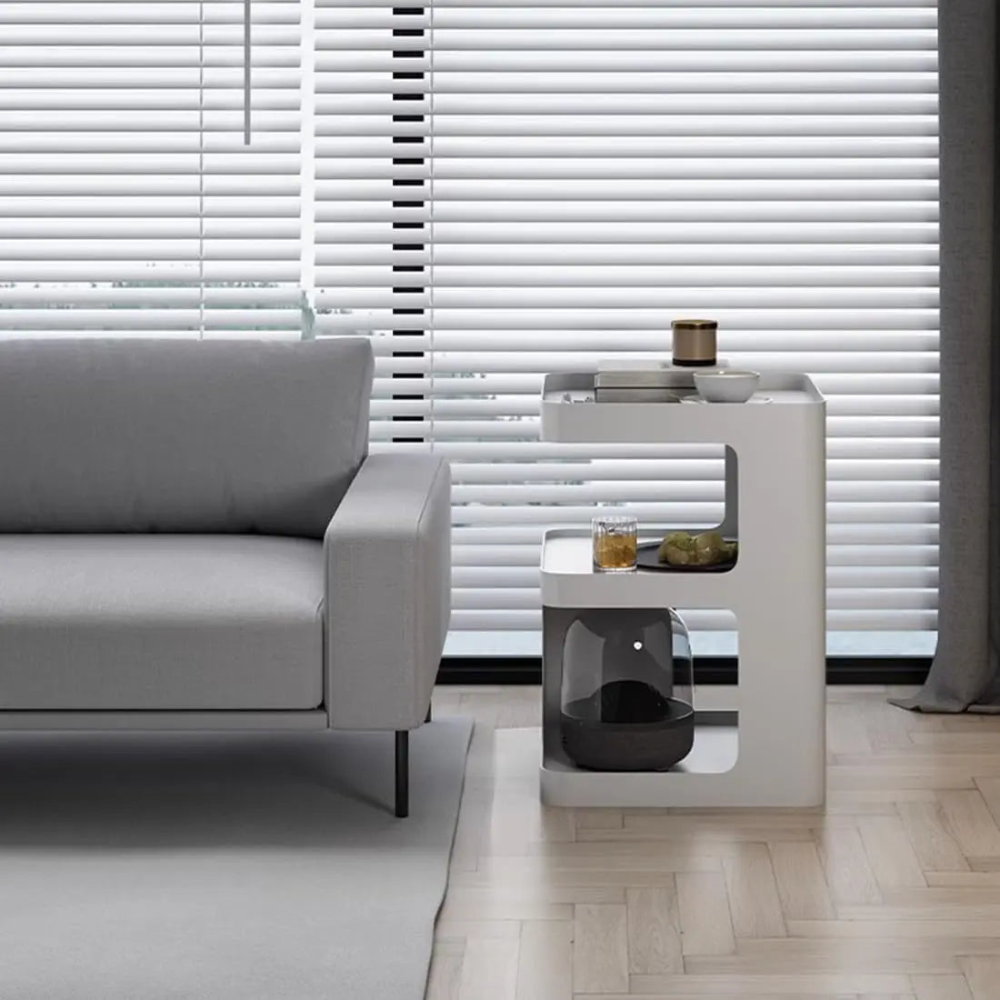 Modern Metal Nightstand Side Table With 3-Tier Storage