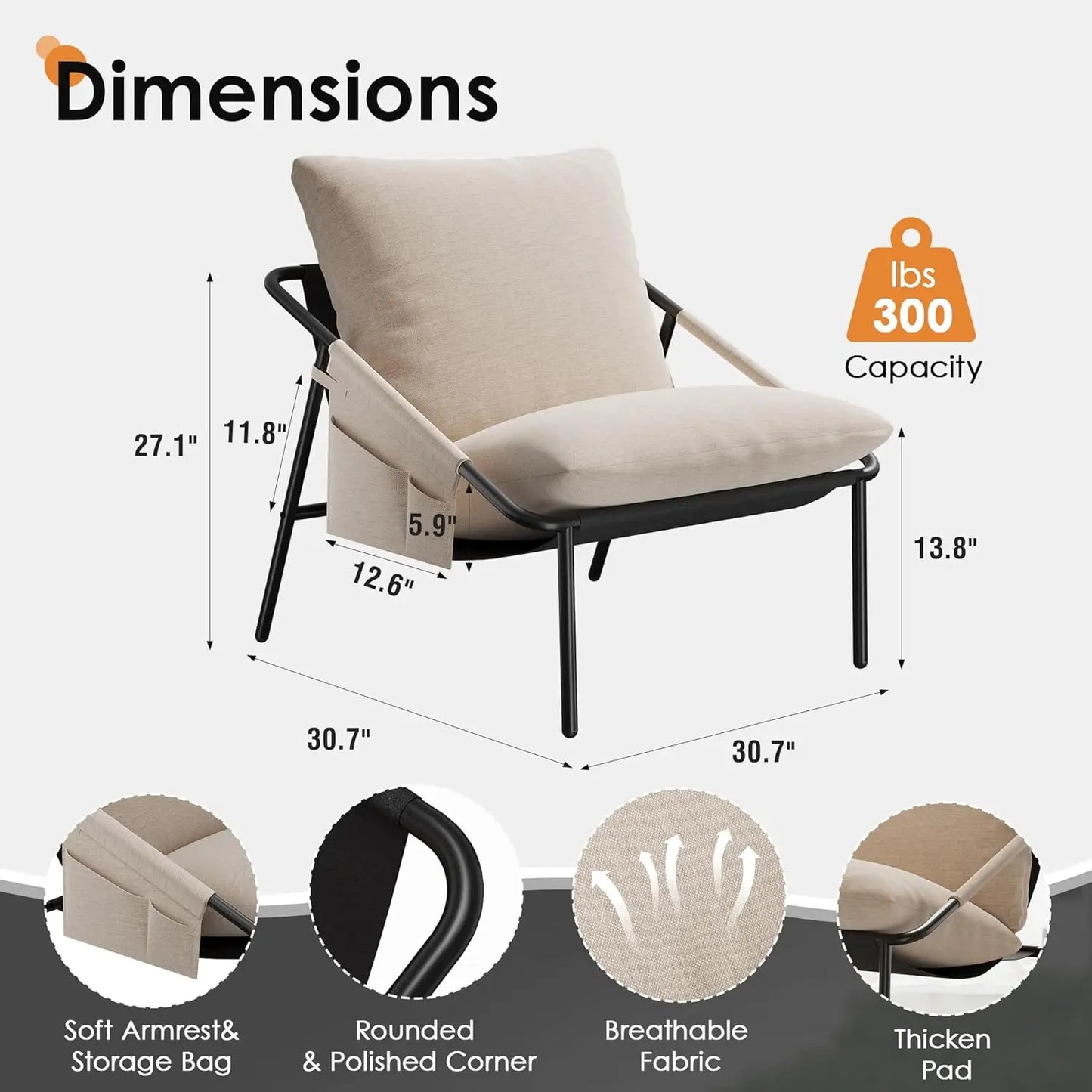 Accent Chairs Set of Two Modern Metal Frame Pockets