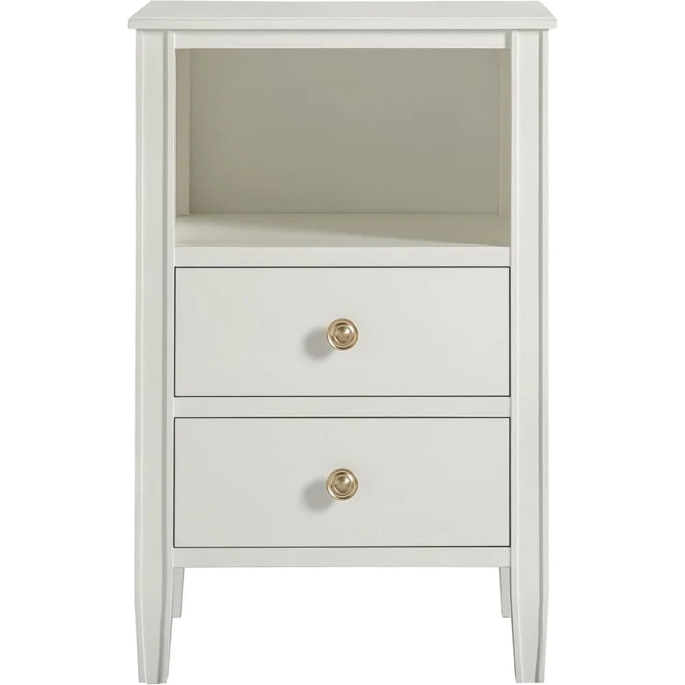 Winsley 2-drawer antique white painted wood storage nightstand