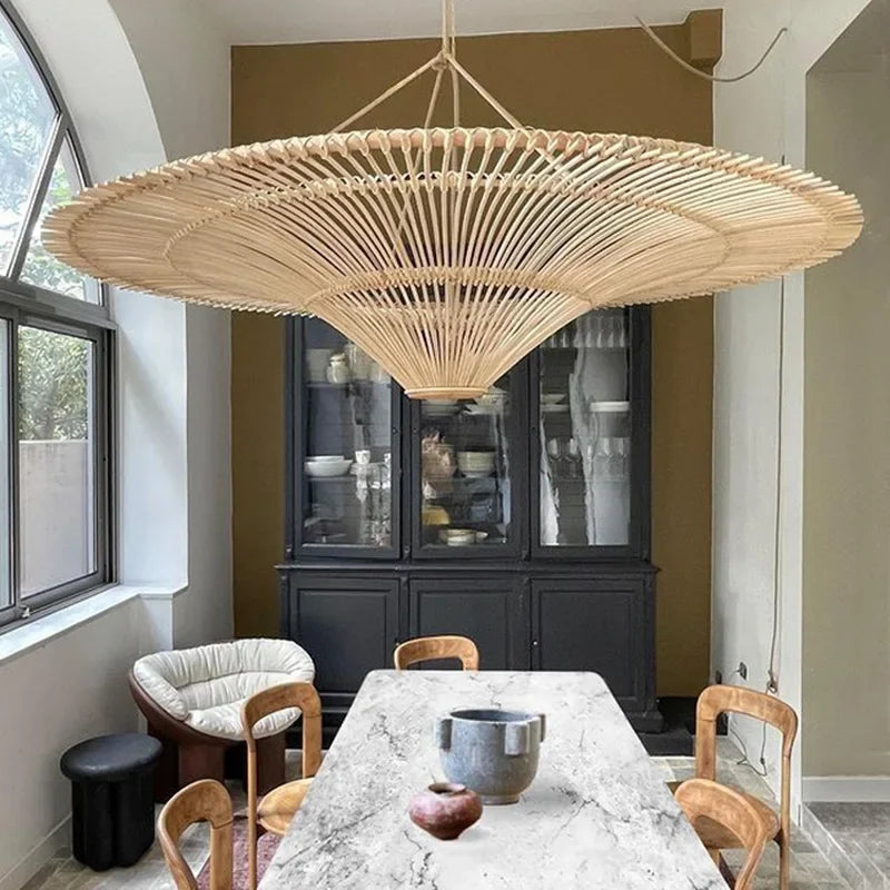Vintage LED Pendant Light Nordic Umbrella Rattan Lamp