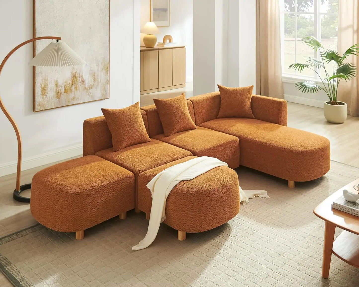 Modular Convertible Sectional Sofa With Ottoman Boucle Cloud Couch