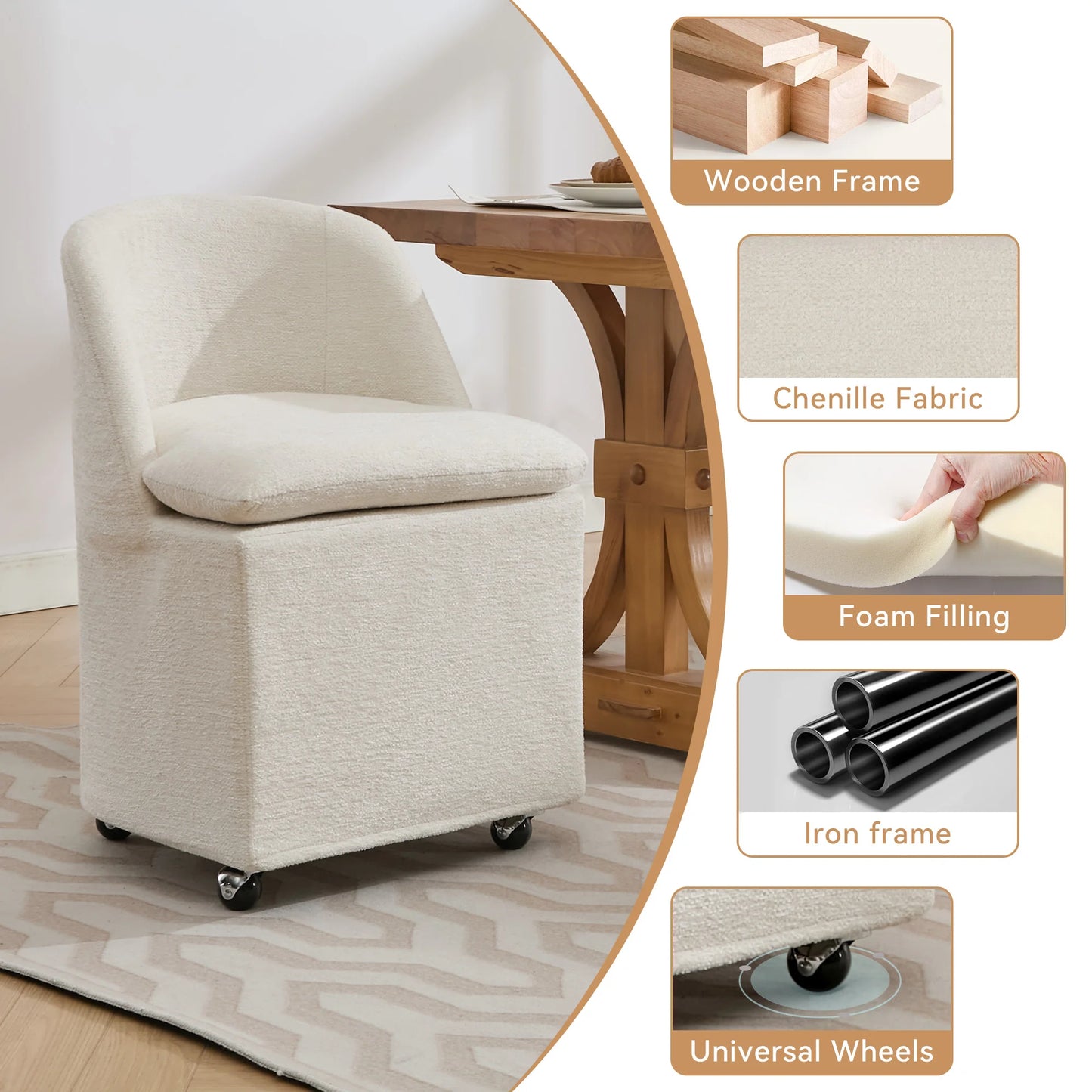 Wavesloop Chenille Dining Chairs Set With Universal Wheels
