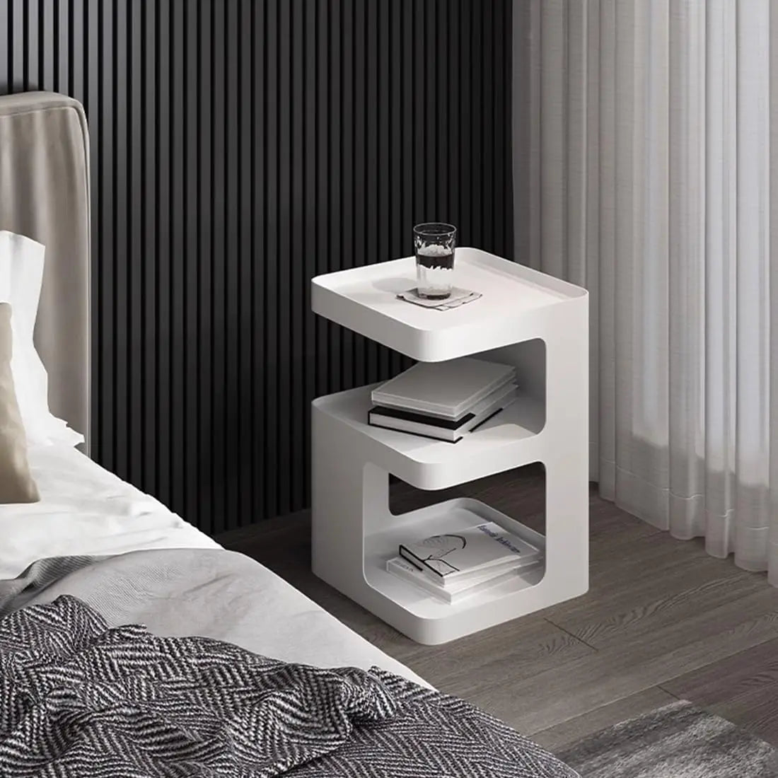 Modern Metal Nightstand Side Table With 3-Tier Storage