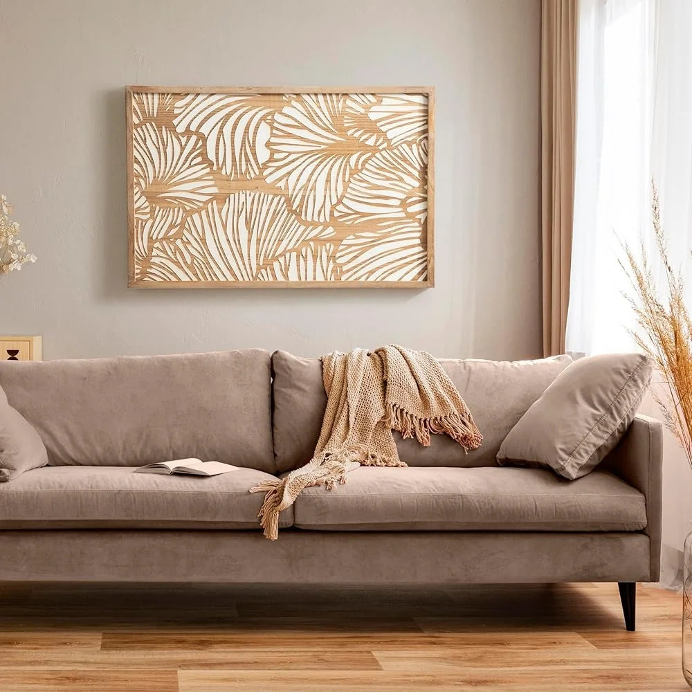 Ginkgo Leaf Wood Wall Art Plaque Modern Floral Design