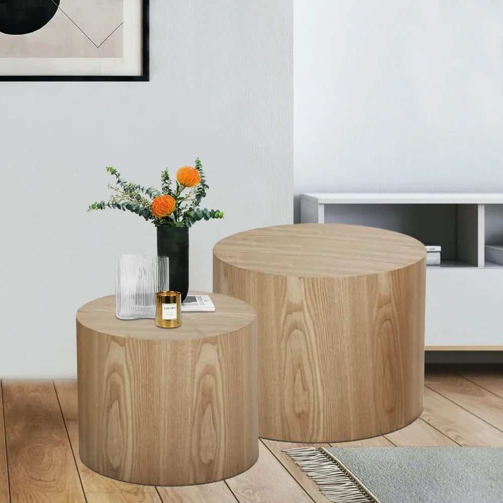 Modern Oak And White Nesting Coffee Tables For Living Room