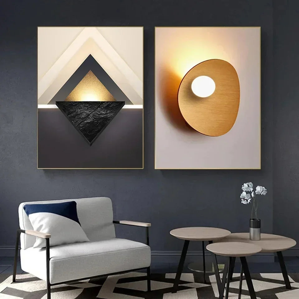 Geometric Abstract Wall Art Canvas Set For Living Room