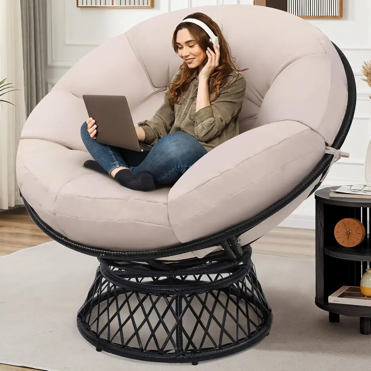 Papasan Chair With Cushion And Frame Waterproof 360 Swivel