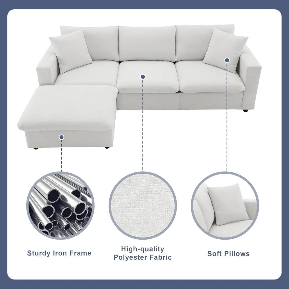 Cloud Couch L Shaped Sectional With Convertible Ottoman And Pillows