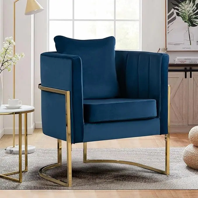 Mid Century Velvet Accent Chair With Barrel Arms Gold Legs