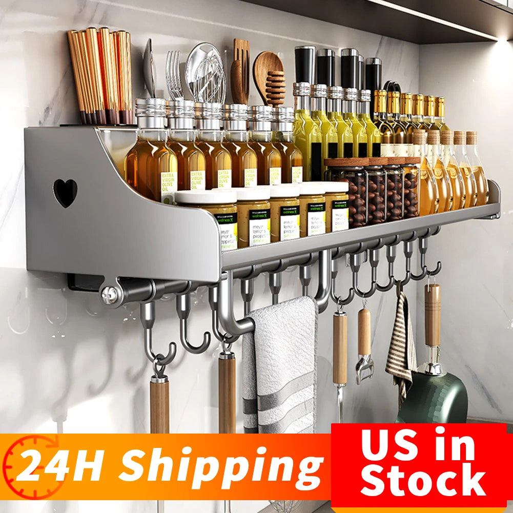 Compact Hanging Storage Rack For Kitchen Spices And Utensils