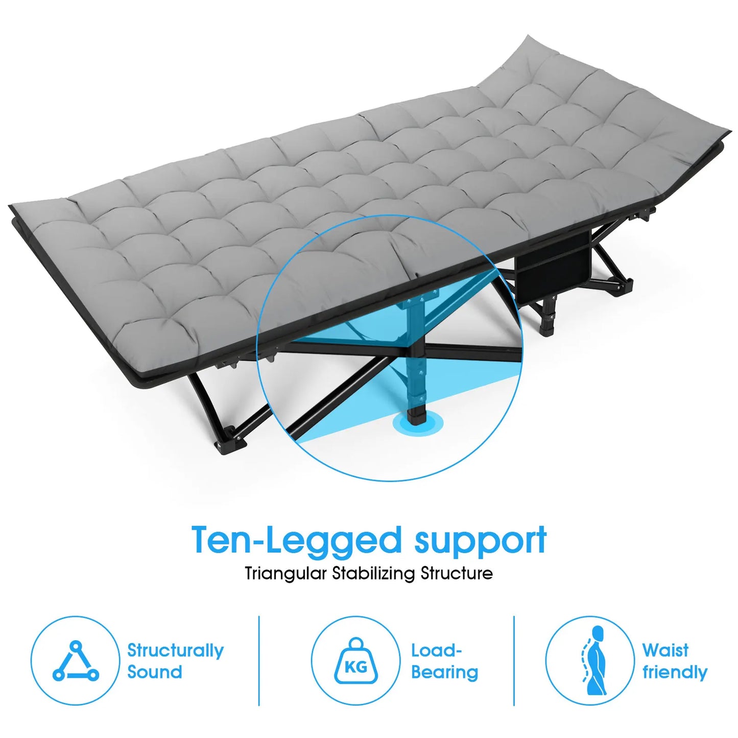 Noon Break Folding Camping Cot Heavy Duty Outdoor Bed 200KG