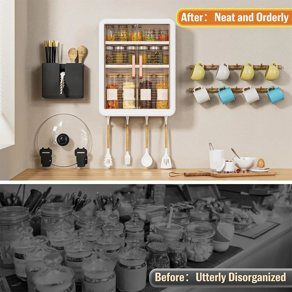 Multi Layer Seasoning Storage Rack With Hooks Kitchen