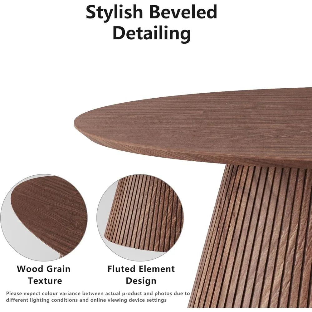 Mid Century Modern Oval Coffee Table Fluted Wood Veneer