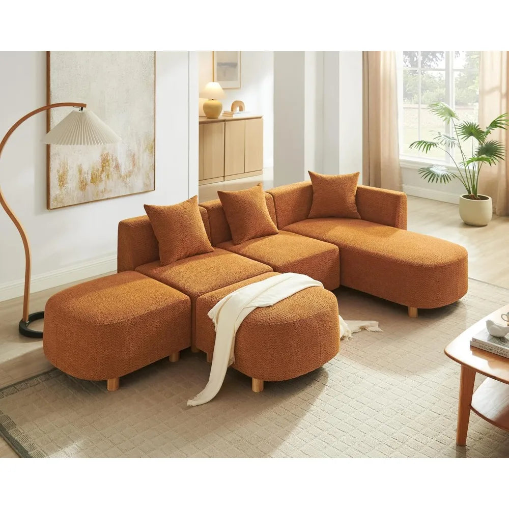Modular Convertible Sectional Sofa With Ottoman Boucle Cloud Couch