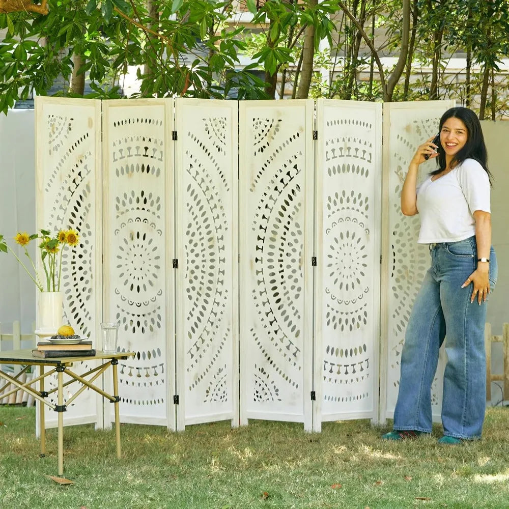 Bohemian Style Wood Room Divider Folding Screen for Home Office