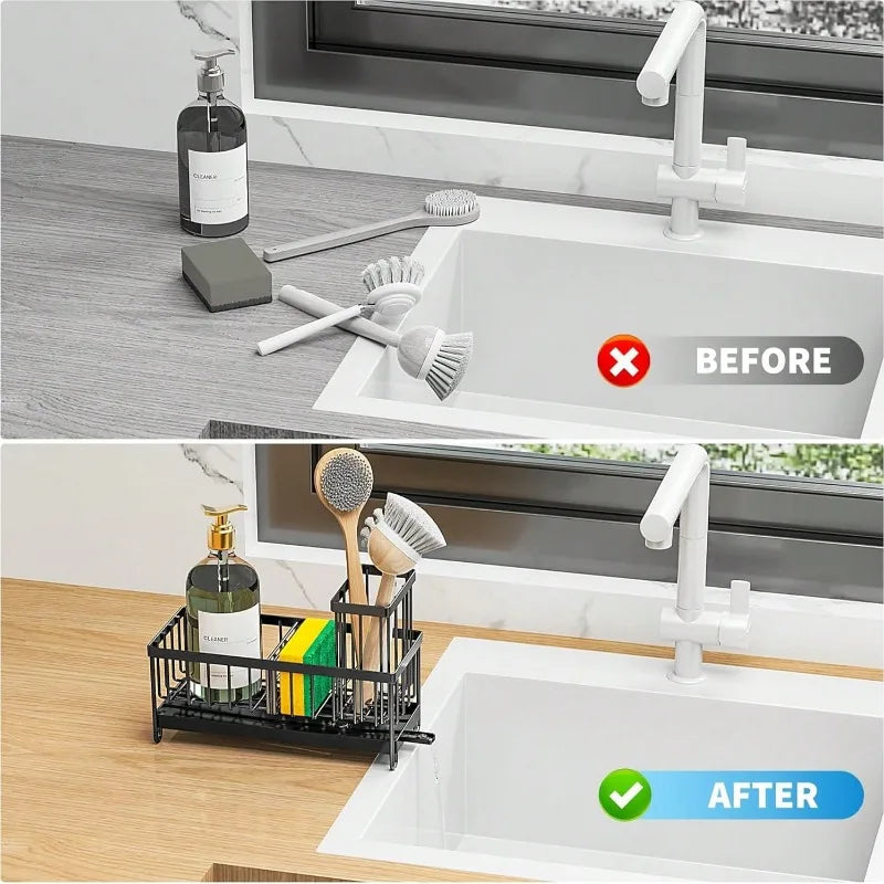 Kitchen Sink Organizer Rack Sponge Drain Holder Rag Storage