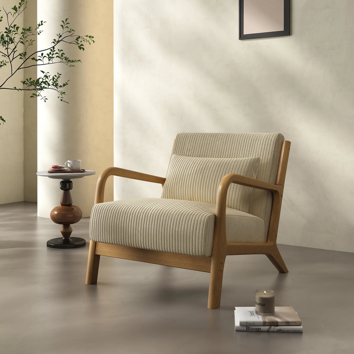 Bedro Mid Century Modern Accent Chair With Solid Wood Frame