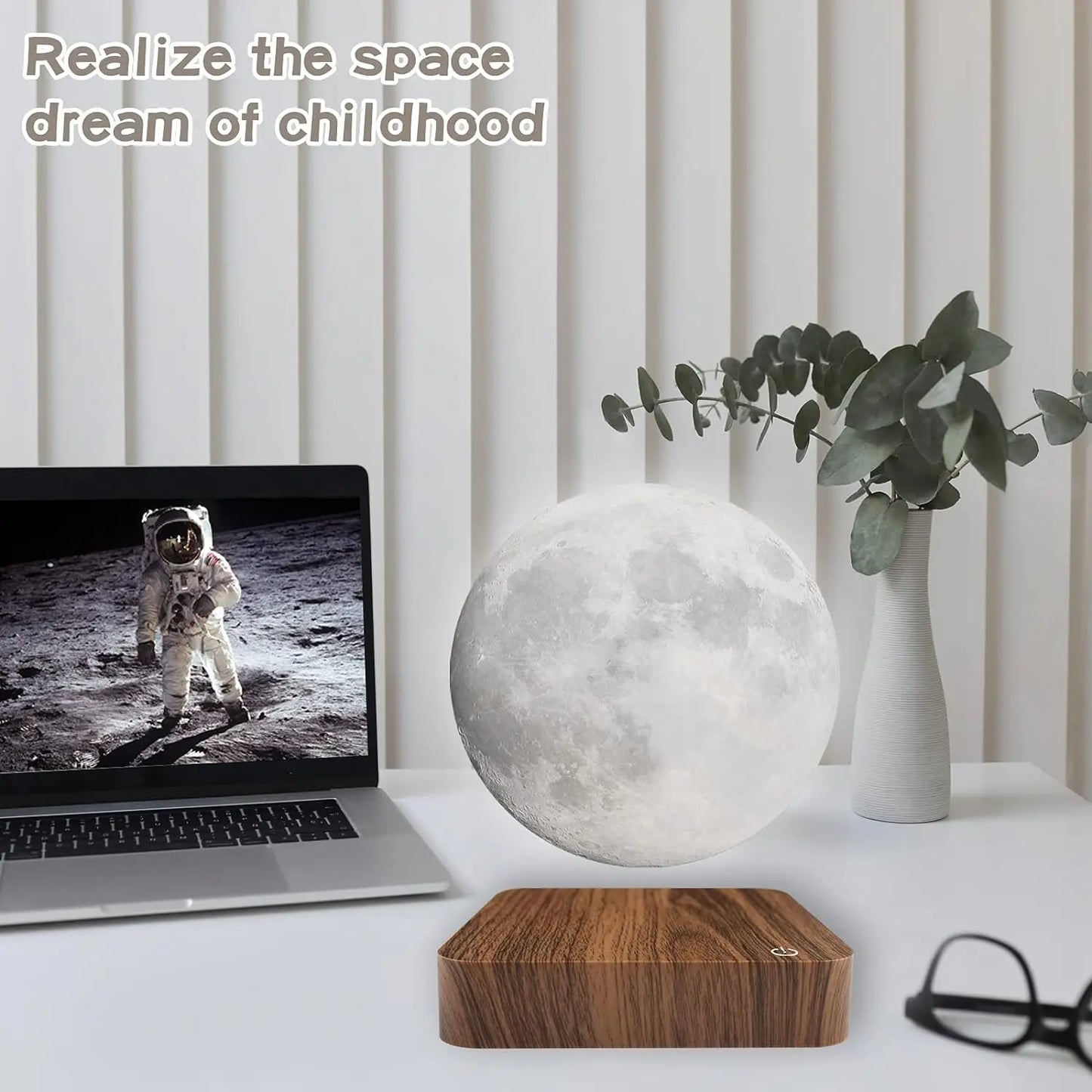 Magnetic Floating Moon Lamp With Wooden Base 3LED Lighting