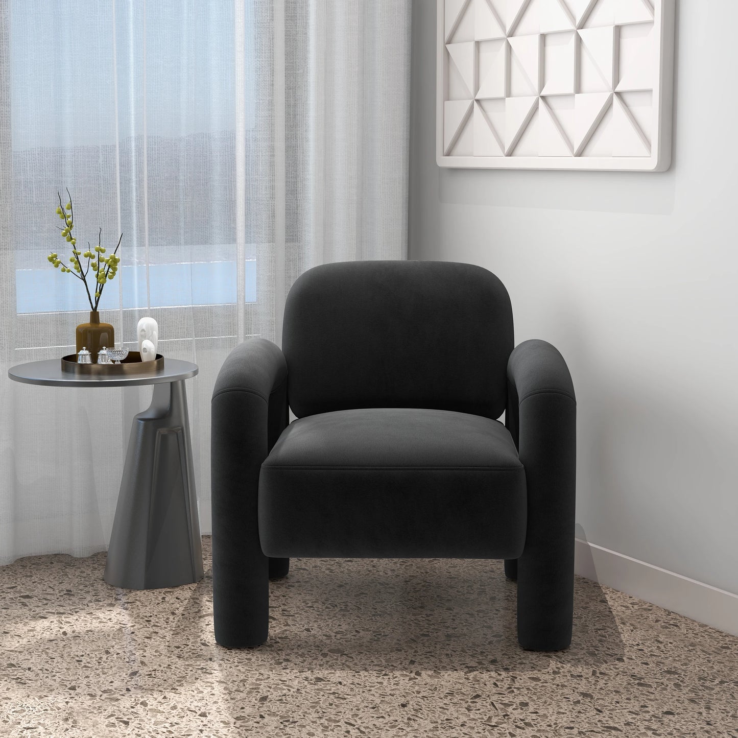Seynar Mid Century Velvet Upholstered Accent Chair For Living Room