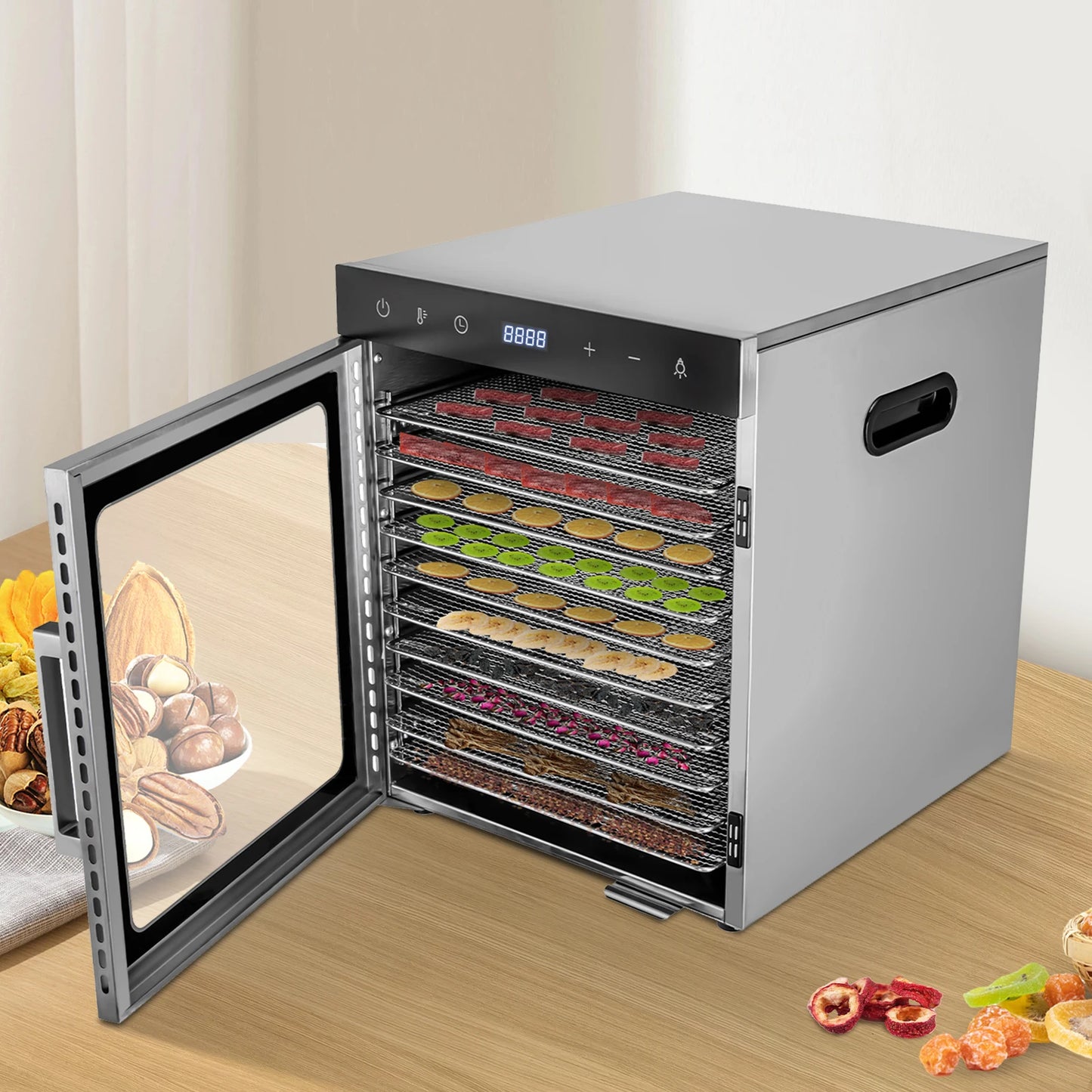 800W Electric Food Dehydrator With Digital Temperature Trays